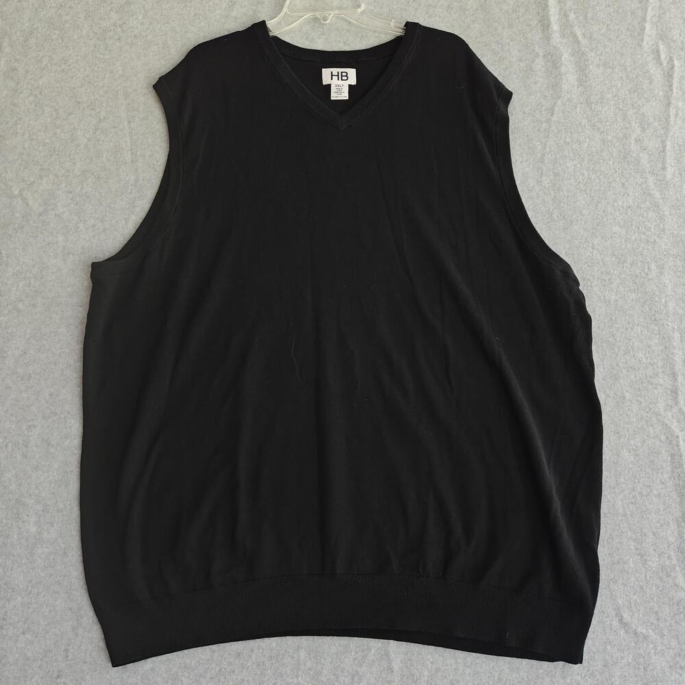 HB Harbor Bay Sweater Vest Mens 3XLT Black V-Neck Knit Pullover Classic Big Tall